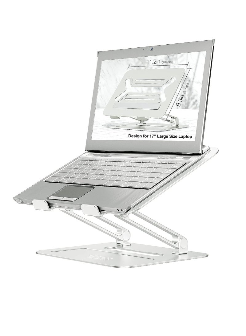 Adjustable Aluminum Desktop Laptop Holder Elevating Laptop Notebook Stand Compatible with Mac Air Pro and Ultra and All 11-17 Inch Devices (Silver)  - Image 1