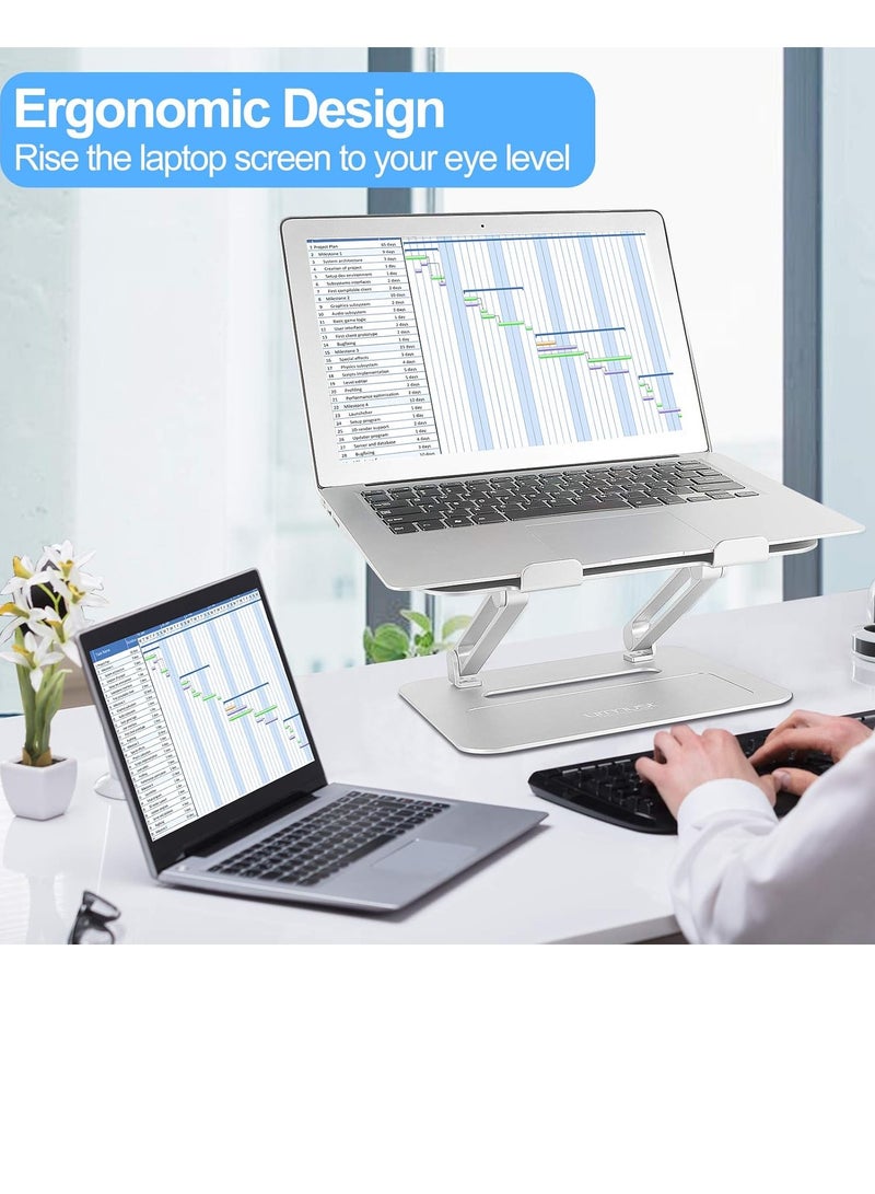 Adjustable Aluminum Desktop Laptop Holder Elevating Laptop Notebook Stand Compatible with Mac Air Pro and Ultra and All 11-17 Inch Devices (Silver)  - Image 2