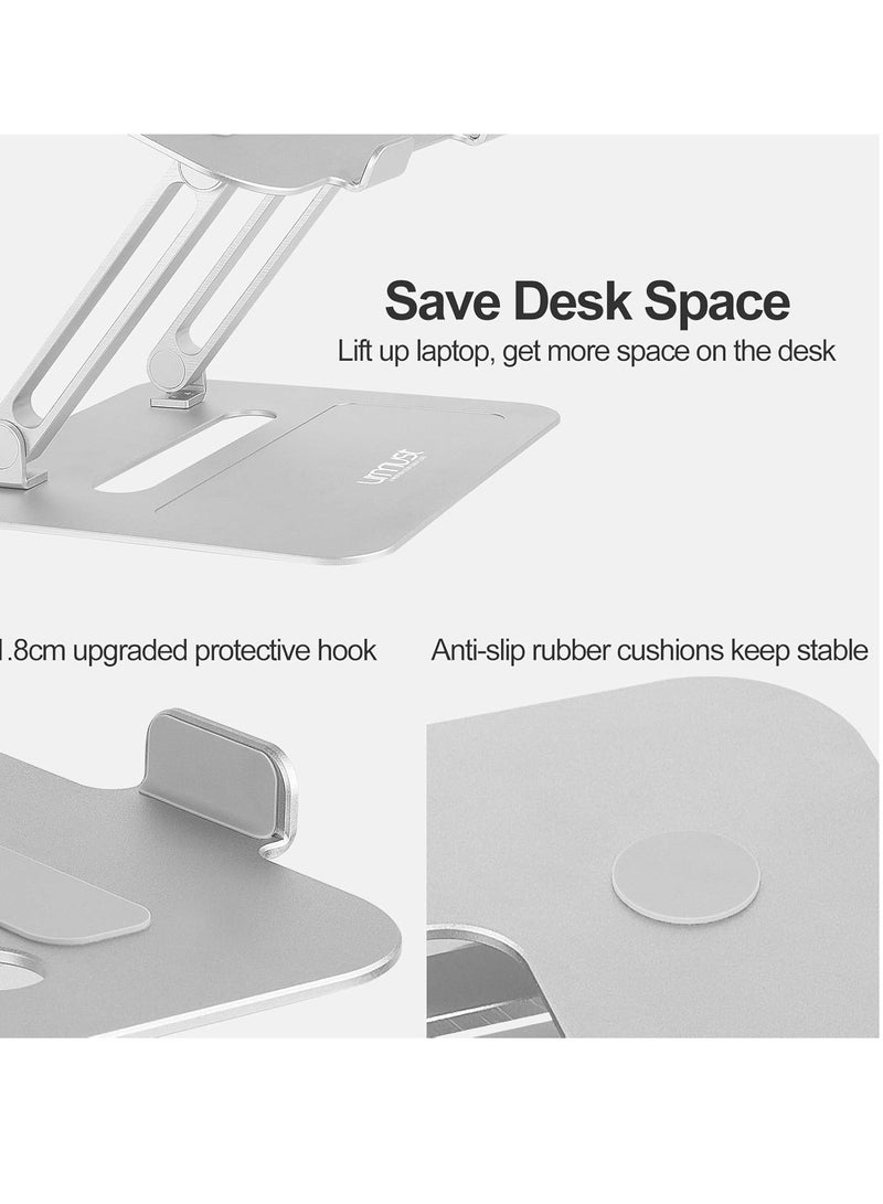 Adjustable Aluminum Desktop Laptop Holder Elevating Laptop Notebook Stand Compatible with Mac Air Pro and Ultra and All 11-17 Inch Devices (Silver)  - Image 3