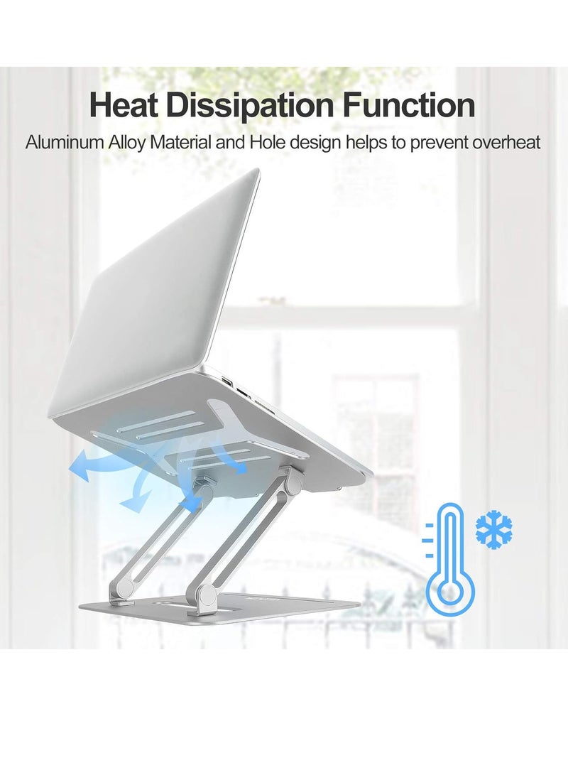 Adjustable Aluminum Desktop Laptop Holder Elevating Laptop Notebook Stand Compatible with Mac Air Pro and Ultra and All 11-17 Inch Devices (Silver)  - Image 5