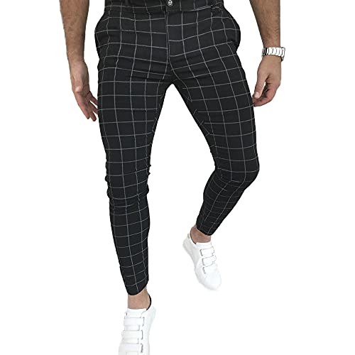 Percle Men's Fashion Stretch Dress Pants Slim Fit Plaid Skinny Long Pants Casual Business Golf Dress Pants Black - Image 4