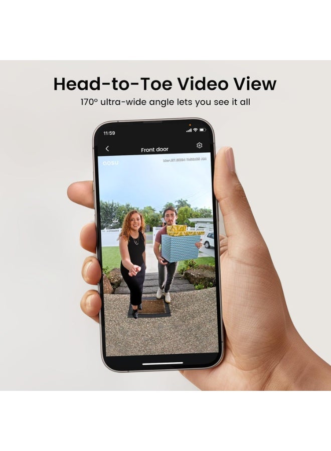 aosu Doorbell Camera Wireless- Head-to-Toe View, Intelligent Package Detection, 2.4G WiFi Video Doorbell with Chime, Support Local Storage, Smart Human Detection, Works with Alexa and Google Assistant - Image 2