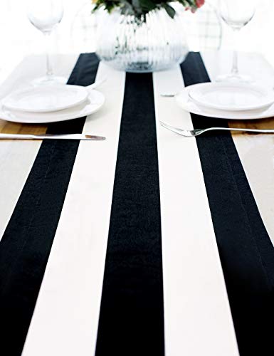 Letjolt Black and White Striped Table Runner for Kitchen Decor Black Stripe Tabletop Collection Cotton Canvas Table Runner 72 Inches Beetlejuice Party Decor - Image 1