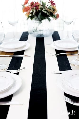 Letjolt Black and White Striped Table Runner for Kitchen Decor Black Stripe Tabletop Collection Cotton Canvas Table Runner 72 Inches Beetlejuice Party Decor - Image 4