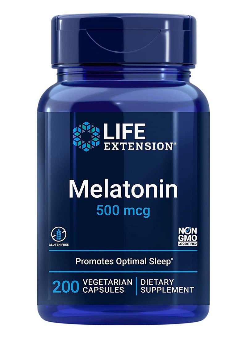 Life Extension - Melatonin 500 mcg, 200 Vegetarian Capsules - Image 1