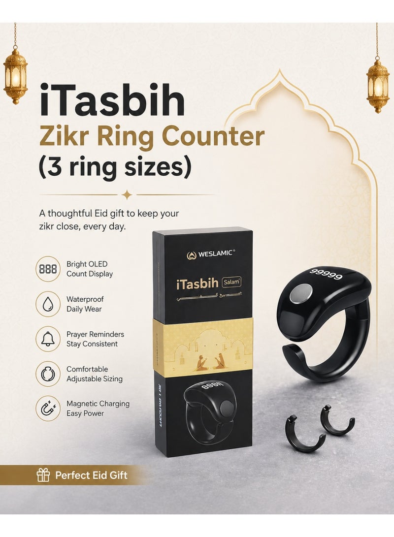 WESLAMIC iTasbih (Salam) Smart Ring | OLED Display | Zikr Counter | Prayer Reminders | 3 Adjustable Sizes | Magnet Charging | Waterproof | Bluetooth Enabled - Image 1