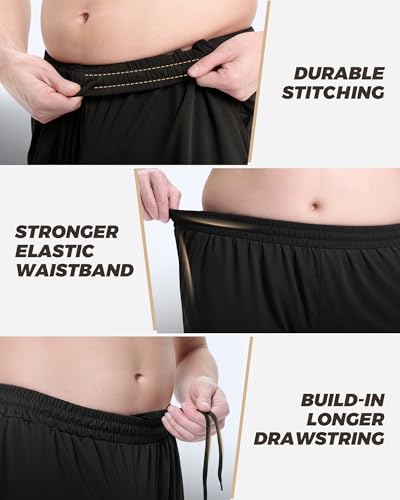 BOOJO 3 Pack Big and Tall Mens Gym Shorts - Basketball Black Athletic Workout Shorts with Pockets Gym Clothes (3XL-5XL) - Image 4