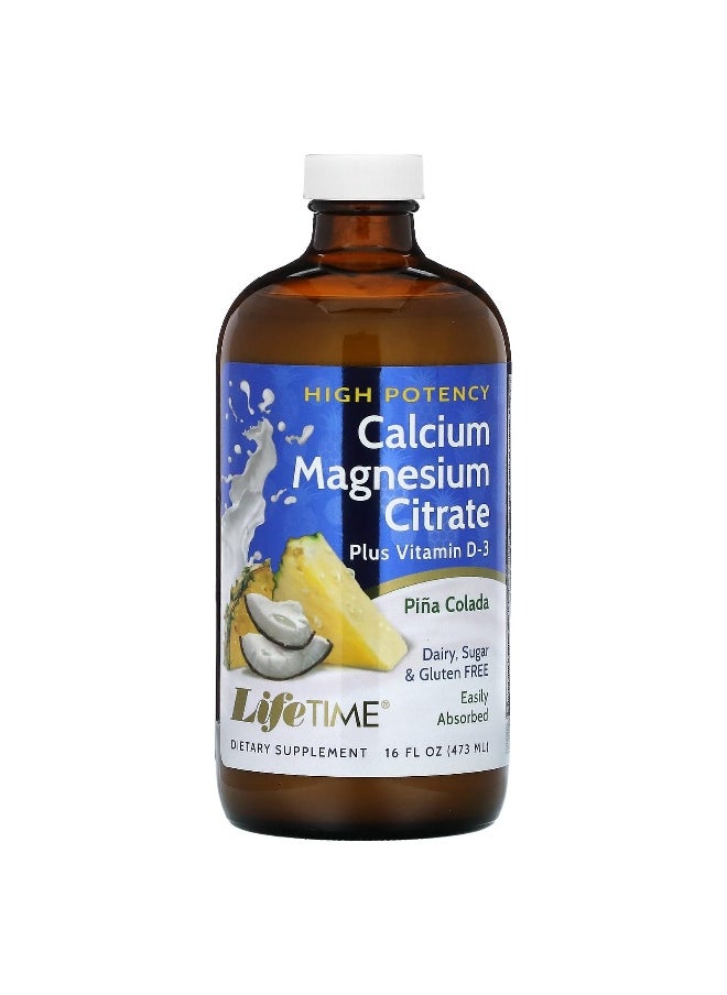 LifeTime Vitamins LifeTime Vitamins, Calcium Magnesium Citrate, Plus Vitamin D3, Piña Colada, 16 fl oz (473 ml)  - Image 1