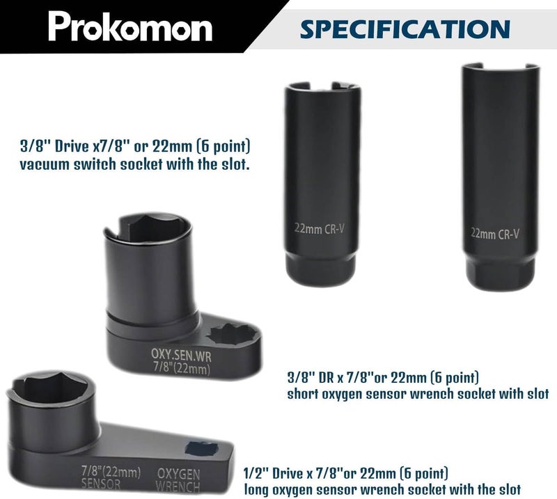Prokomon 7pcs Oxygen Sensor Socket Set, O2 Sensor Removal Kit, Oil Pressure Sensor Socket Wrench Set - Image 3