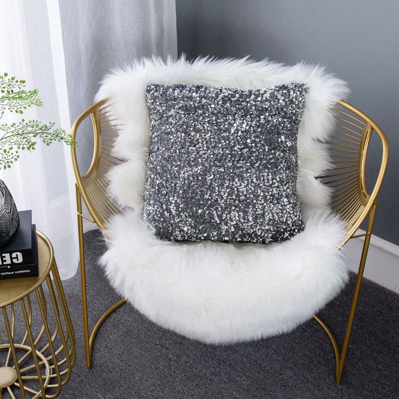 LIGICKY Set of 2 Silver Grey Glitzy Sequin Throw Pillow Covers Sparkling Decorative Gilter Metallic Square Cushion Cover Glam Pillow Cases for Sofa Couch Bedroom Home Party Decor (18 x 18 Inches) - Image 3