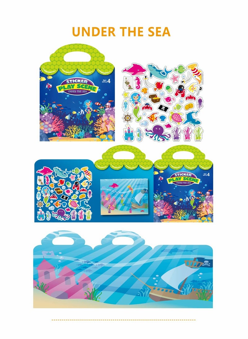 SOLARAE 2pcs Reusable Sticker Books for Kids Children Scene Stickers DIY Hand on Puzzle Cartoon Animal Learning Cognition Toys Gift Dino Camp Under the Sea - Image 3