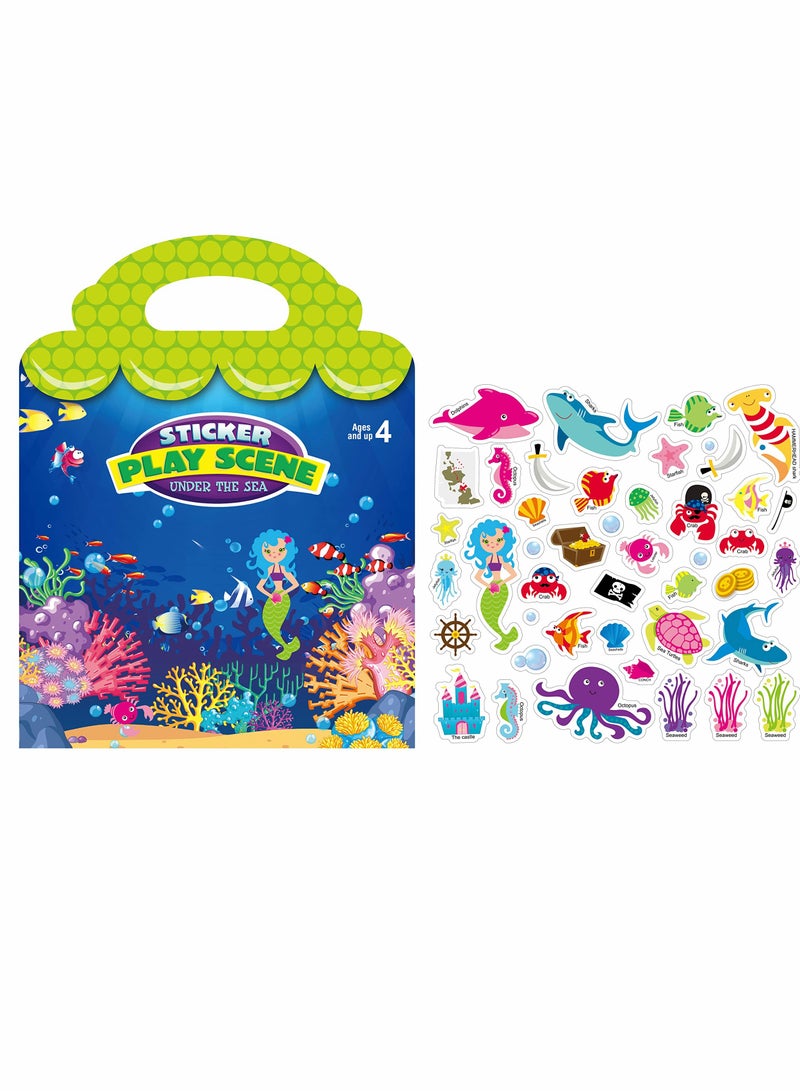 SOLARAE 2pcs Reusable Sticker Books for Kids Children Scene Stickers DIY Hand on Puzzle Cartoon Animal Learning Cognition Toys Gift Dino Camp Under the Sea - Image 4