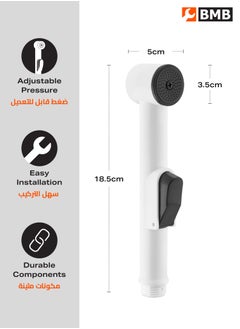 BMB tools ABS Bidet Sprayer Set of 3 -White- Adjustable Pressure Handheld Bidet Spray with Wall Holder - Eco-Friendly Easy Installation for Bathroom Hygiene Personal Care Cleaning Washing and Watering  - Image 2