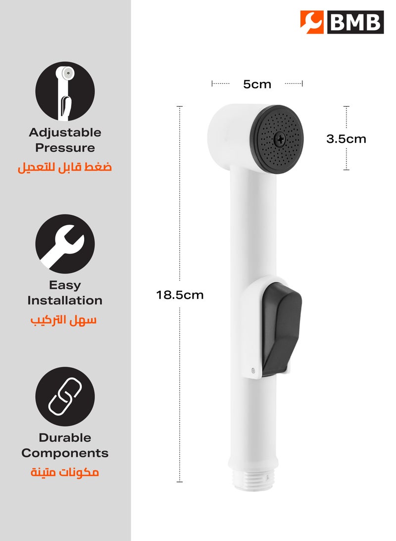 بي إم بي تولز مجموعة بخاخ شطاف - 3 قطع بيضاء - بخاخ يدوي من البلاستيك المتين مع ضغط قابل للتعديل وحامل جداري - سهل التركيب وصديق للبيئة للعناية الشخصية والنظافة في الحمام والتنظيف والغسيل والري - Image 2