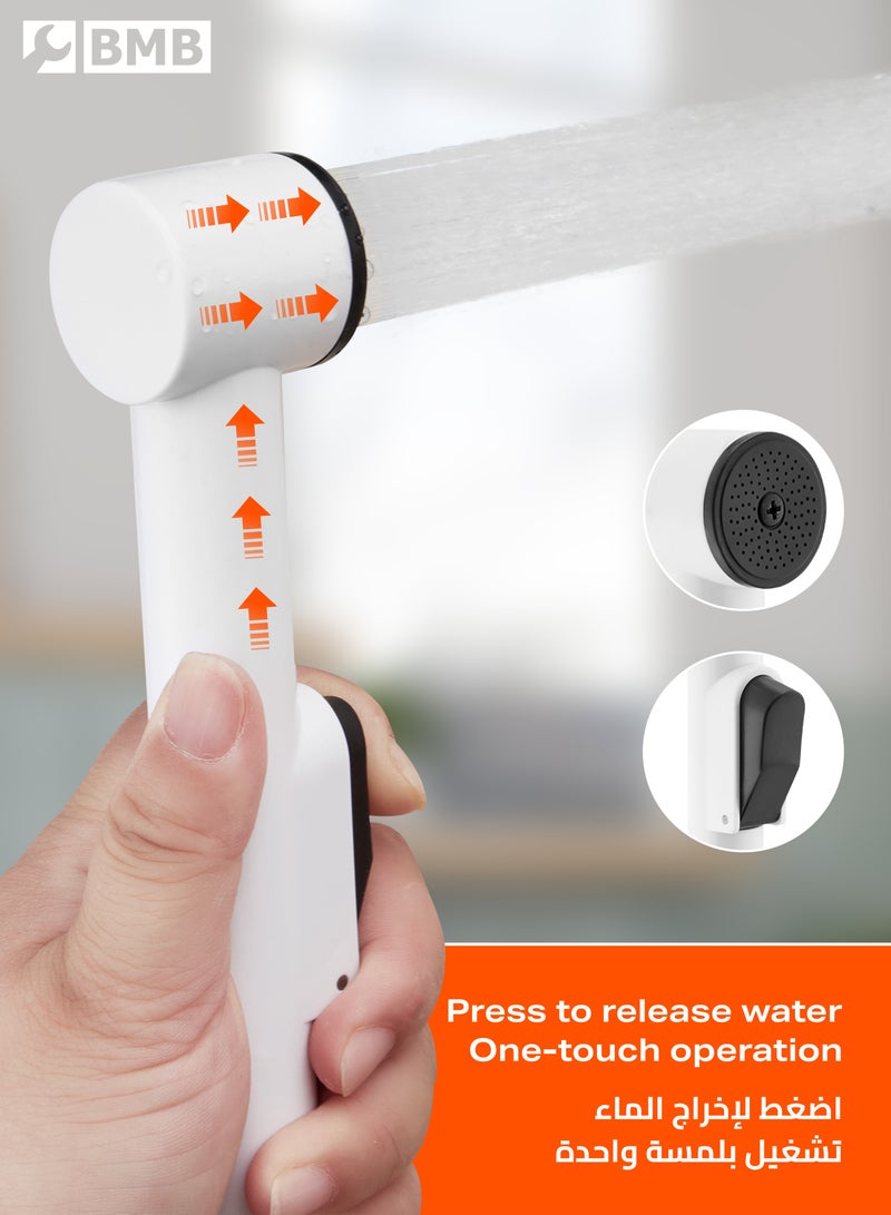 بي إم بي تولز مجموعة بخاخ شطاف - 3 قطع بيضاء - بخاخ يدوي من البلاستيك المتين مع ضغط قابل للتعديل وحامل جداري - سهل التركيب وصديق للبيئة للعناية الشخصية والنظافة في الحمام والتنظيف والغسيل والري - Image 4
