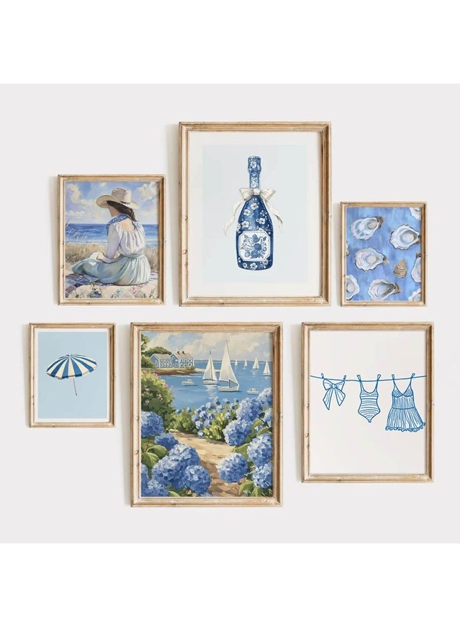 Baccone Coastal Cowgirl Wall Art Set of 6 Beach Canvas Wall Decor Blue Aesthetic Wall Art Preppy Coquette Poster Trendy Beachy Pictures Coastal Granddaughter Prints for Living Room Bedroom 8x10 Inch Unframed - Image 1