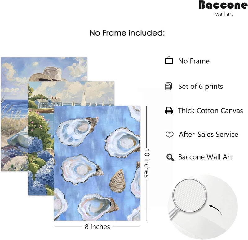 Baccone Coastal Cowgirl Wall Art Set of 6 Beach Canvas Wall Decor Blue Aesthetic Wall Art Preppy Coquette Poster Trendy Beachy Pictures Coastal Granddaughter Prints for Living Room Bedroom 8x10 Inch Unframed - Image 2