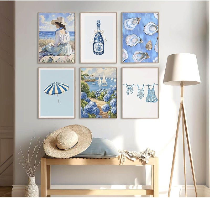 Baccone Coastal Cowgirl Wall Art Set of 6 Beach Canvas Wall Decor Blue Aesthetic Wall Art Preppy Coquette Poster Trendy Beachy Pictures Coastal Granddaughter Prints for Living Room Bedroom 8x10 Inch Unframed - Image 4