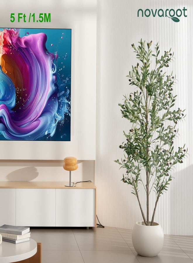 NOVAROOT Olive Trees Artificial Indoor, 5FT Tall Faux Olive Tree with Moss and Planter, Artificial Plants Indoor with Natural Wood Trunk and Lifelike Fruits, Fake Tree for Home Office Living Room Decor - Image 4