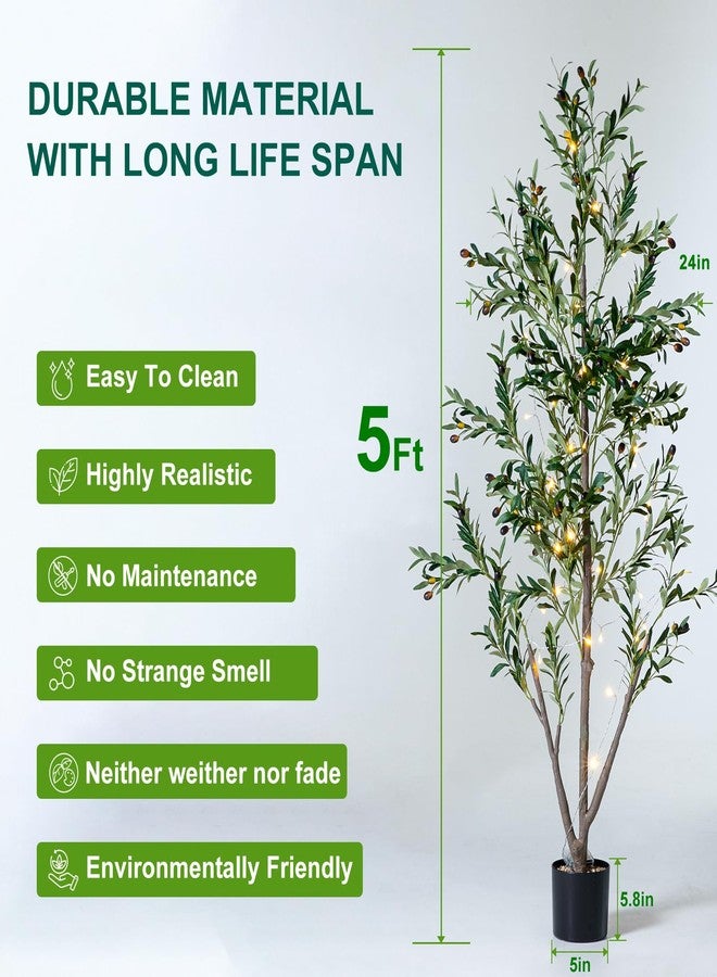 NOVAROOT Olive Trees Artificial Indoor, 5FT Tall Faux Olive Tree with Moss and Planter, Artificial Plants Indoor with Natural Wood Trunk and Lifelike Fruits, Fake Tree for Home Office Living Room Decor - Image 2