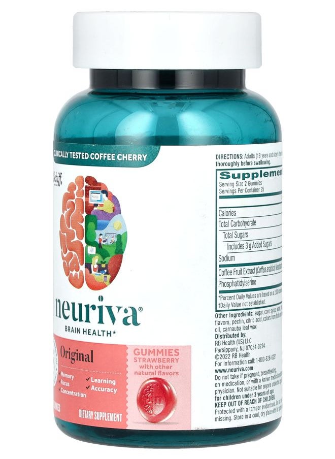 Schiff Neuriva Brain Health Gummies Original Strawberry 50 Gummies  - Image 2