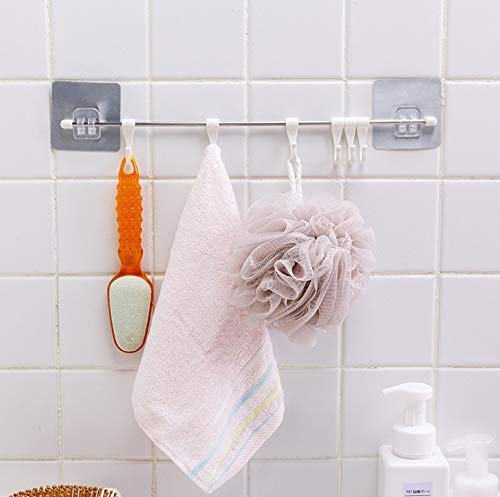 HOMAVA HOMAVA MultiPurpose Rustproof Stainless Steel Rail with 6 Plastic Hooks Bathroom Kitchen Sticker Hanger 43 X 7 cm Silver - Image 5