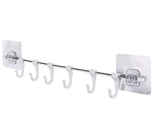 HOMAVA HOMAVA MultiPurpose Rustproof Stainless Steel Rail with 6 Plastic Hooks Bathroom Kitchen Sticker Hanger 43 X 7 cm Silver - Image 1