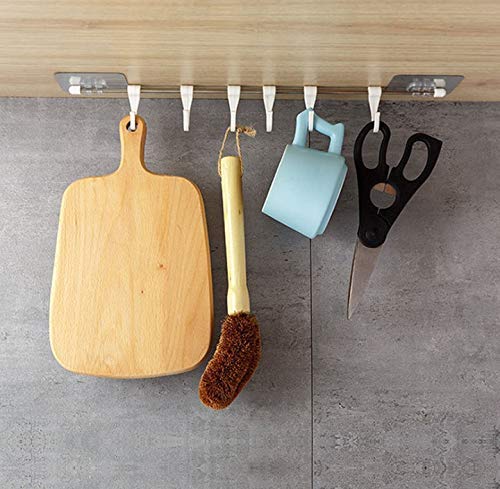 HOMAVA HOMAVA MultiPurpose Rustproof Stainless Steel Rail with 6 Plastic Hooks Bathroom Kitchen Sticker Hanger 43 X 7 cm Silver - Image 2