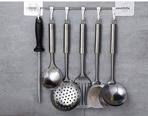 HOMAVA HOMAVA MultiPurpose Rustproof Stainless Steel Rail with 6 Plastic Hooks Bathroom Kitchen Sticker Hanger 43 X 7 cm Silver - Image 4
