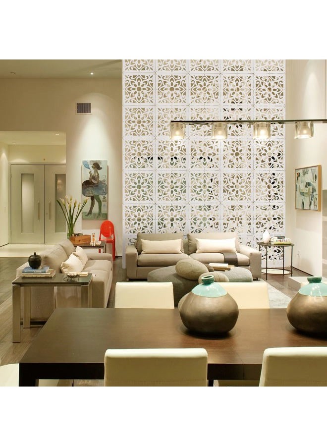 ANMINY 48 PCS Hanging Room Divider Decorative Thick Wall Screen Panels Floral Carving Pattern Hollow Out Design for Bedroom Living Dining Room Kitchen Office Restaurant Home Hotel Decor - White Flower - Image 2