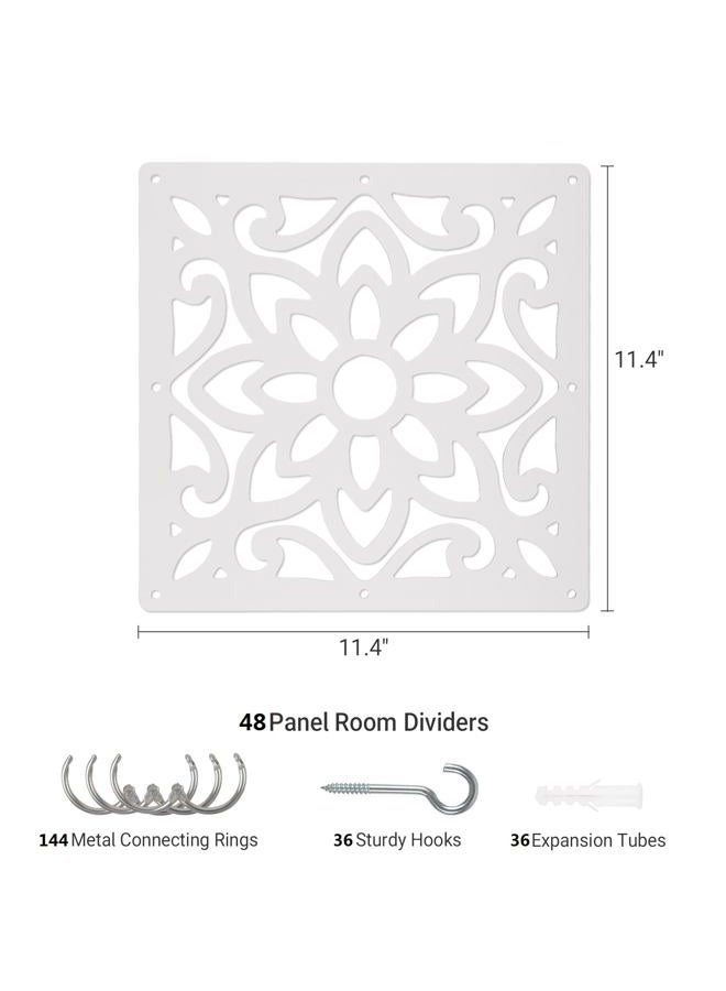 ANMINY 48 PCS Hanging Room Divider Decorative Thick Wall Screen Panels Floral Carving Pattern Hollow Out Design for Bedroom Living Dining Room Kitchen Office Restaurant Home Hotel Decor - White Flower - Image 4