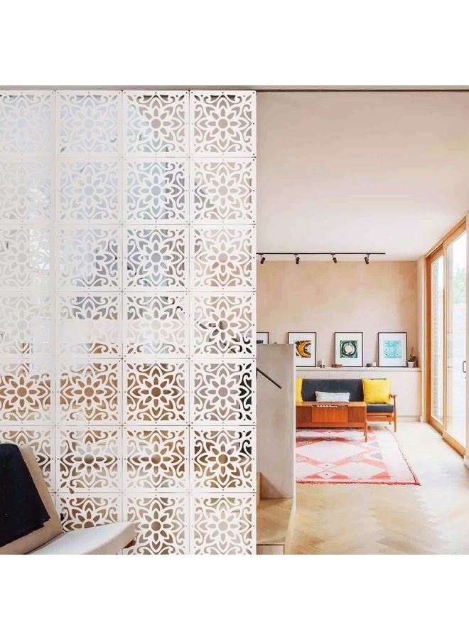 ANMINY 48 PCS Hanging Room Divider Decorative Thick Wall Screen Panels Floral Carving Pattern Hollow Out Design for Bedroom Living Dining Room Kitchen Office Restaurant Home Hotel Decor - White Flower - Image 1