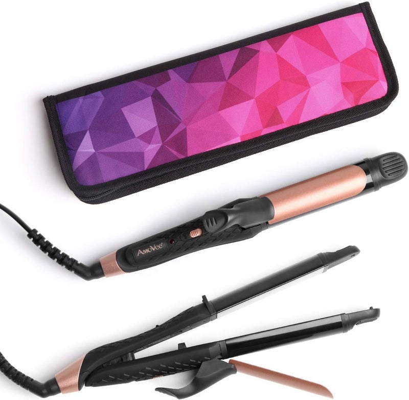AmoVee Travel Curling Iron Hair Straightener and Curler in One Flat Iron Curling Iron in One Dual Voltage Europe Travel Essentials for WomenBlack