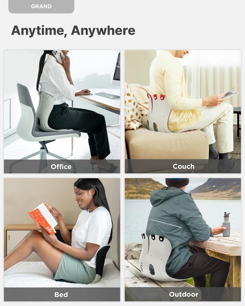 Curble GRAND(Extra Wide & Sturdy) â€“ Ergonomic Chair Back Support, Lumbar Support for Good Posture Correction and Back Pain Relief, Perfect for Office Chair, Floor Seat, Work from Home, Patented(Black) - Image 5