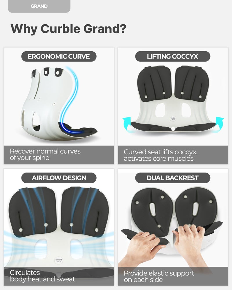 Curble GRAND(Extra Wide & Sturdy) â€“ Ergonomic Chair Back Support, Lumbar Support for Good Posture Correction and Back Pain Relief, Perfect for Office Chair, Floor Seat, Work from Home, Patented(Black) - Image 4