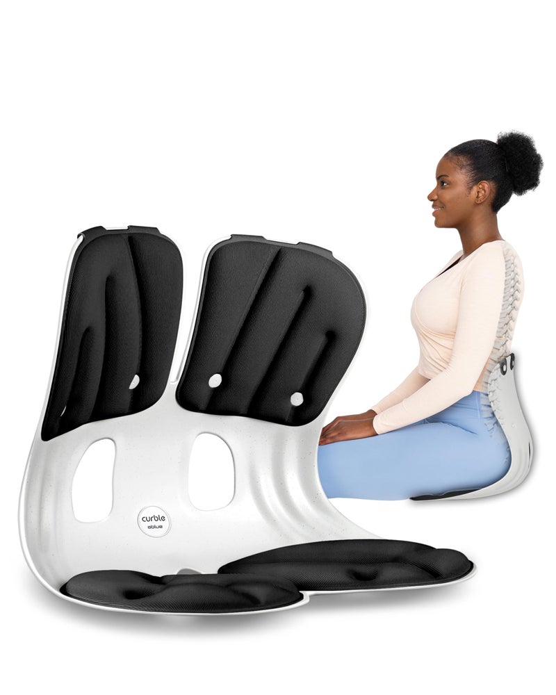 Curble GRAND(Extra Wide & Sturdy) â€“ Ergonomic Chair Back Support, Lumbar Support for Good Posture Correction and Back Pain Relief, Perfect for Office Chair, Floor Seat, Work from Home, Patented(Black) - Image 1