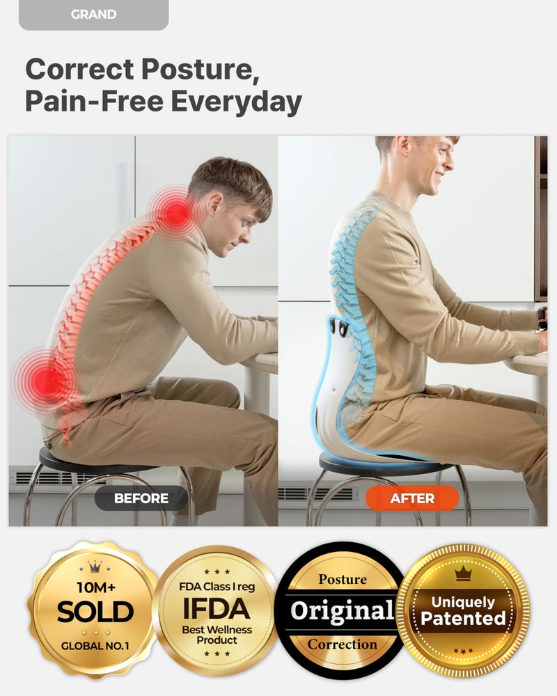 Curble GRAND(Extra Wide & Sturdy) â€“ Ergonomic Chair Back Support, Lumbar Support for Good Posture Correction and Back Pain Relief, Perfect for Office Chair, Floor Seat, Work from Home, Patented(Black) - Image 2