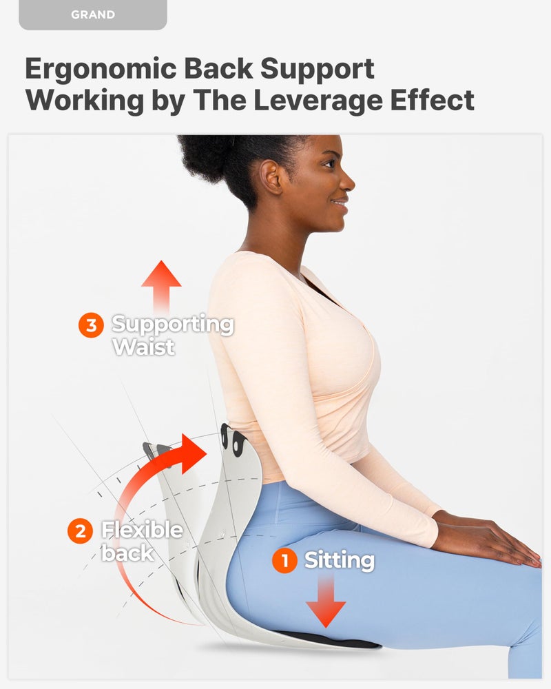 Curble GRAND(Extra Wide & Sturdy) â€“ Ergonomic Chair Back Support, Lumbar Support for Good Posture Correction and Back Pain Relief, Perfect for Office Chair, Floor Seat, Work from Home, Patented(Black) - Image 3