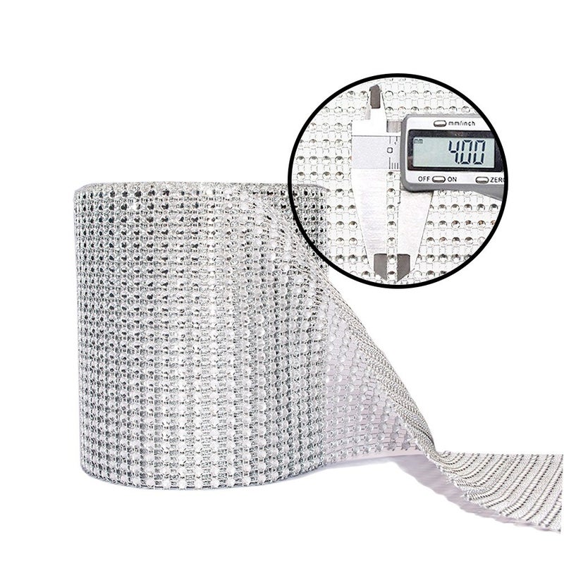 Storystore Bling Rhinestone Diamond Mesh Ribbon Wrap,Storystore Silver Acrylic Bling Diamond Wrap Ribbon for Wedding, Cake, Vase Decorations, Party Supplies (30Ft) - Image 3