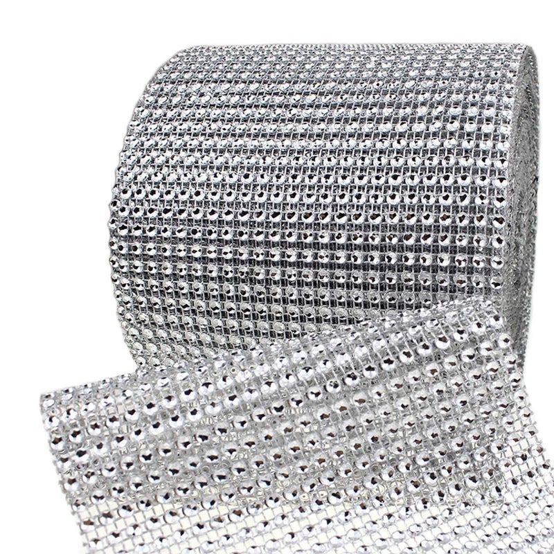 Storystore Bling Rhinestone Diamond Mesh Ribbon Wrap,Storystore Silver Acrylic Bling Diamond Wrap Ribbon for Wedding, Cake, Vase Decorations, Party Supplies (30Ft) - Image 1