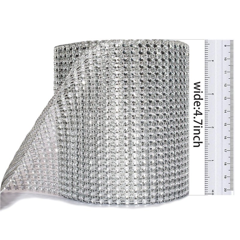 Storystore Bling Rhinestone Diamond Mesh Ribbon Wrap,Storystore Silver Acrylic Bling Diamond Wrap Ribbon for Wedding, Cake, Vase Decorations, Party Supplies (30Ft) - Image 2