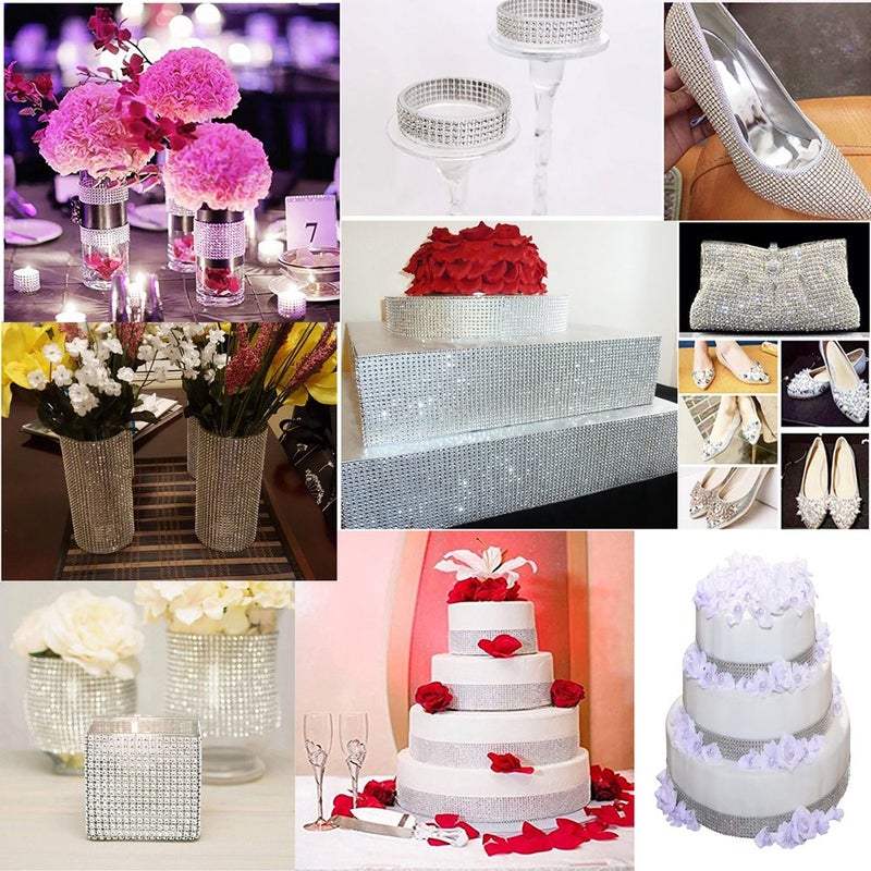 Storystore Bling Rhinestone Diamond Mesh Ribbon Wrap,Storystore Silver Acrylic Bling Diamond Wrap Ribbon for Wedding, Cake, Vase Decorations, Party Supplies (30Ft) - Image 4