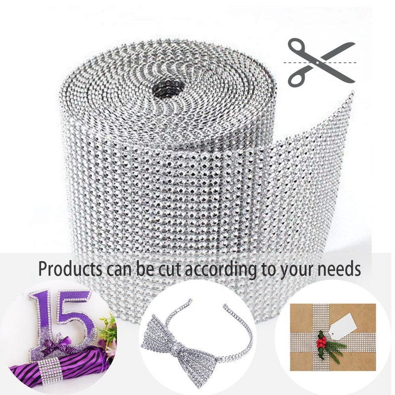 Storystore Bling Rhinestone Diamond Mesh Ribbon Wrap,Storystore Silver Acrylic Bling Diamond Wrap Ribbon for Wedding, Cake, Vase Decorations, Party Supplies (30Ft) - Image 5