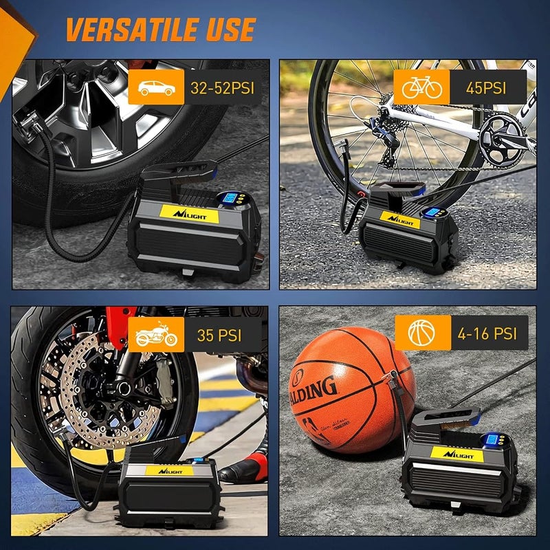 Nilight Tire Inflator Air Compressor Portable Air Pump for 12V DC Car Tires 150PSI Auto Tire Pump with LED Light for Cars ATVs Bicycles, 2 Years Warranty, 50066A, Air Compressor Pump - Image 4
