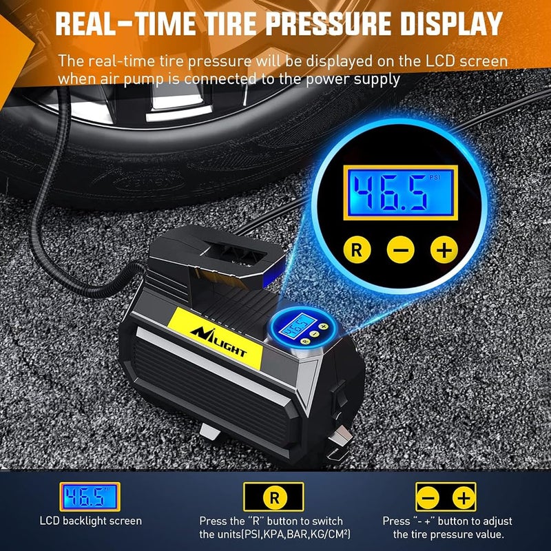 Nilight Tire Inflator Air Compressor Portable Air Pump for 12V DC Car Tires 150PSI Auto Tire Pump with LED Light for Cars ATVs Bicycles, 2 Years Warranty, 50066A, Air Compressor Pump - Image 3