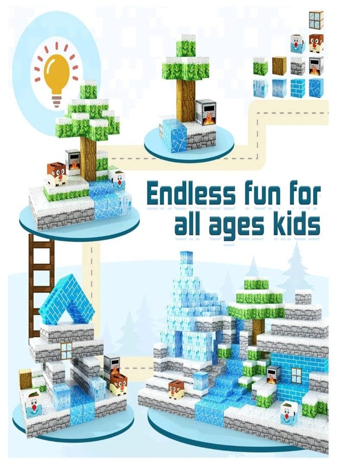 DIMAZO 54PCS Magnetic Building Blocks 2.5 Cm Size Educational Construction Toy Set for Kids Creative Skill Development Toy Birthday Gift for Boys & Girls (54PCS Snow Theme Block Set) - Image 2