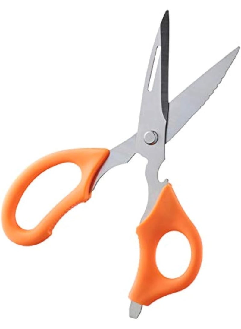 Generic Kitchen Scissors – Heavy-Duty Multipurpose Shears with Bottle Opener, Nut Cracker, Fish-Scale Remover & Peeler – Stainless-Steel Blades, Non-Slip Soft Grip Handles – Orange – 1pcs - Image 1