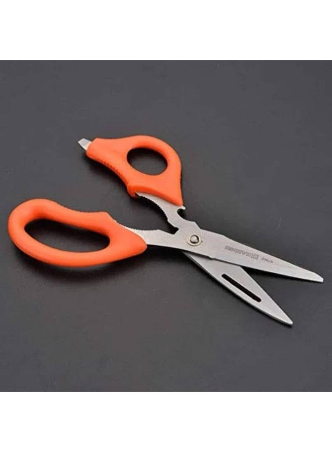 Generic Kitchen Scissors – Heavy-Duty Multipurpose Shears with Bottle Opener, Nut Cracker, Fish-Scale Remover & Peeler – Stainless-Steel Blades, Non-Slip Soft Grip Handles – Orange – 1pcs - Image 2