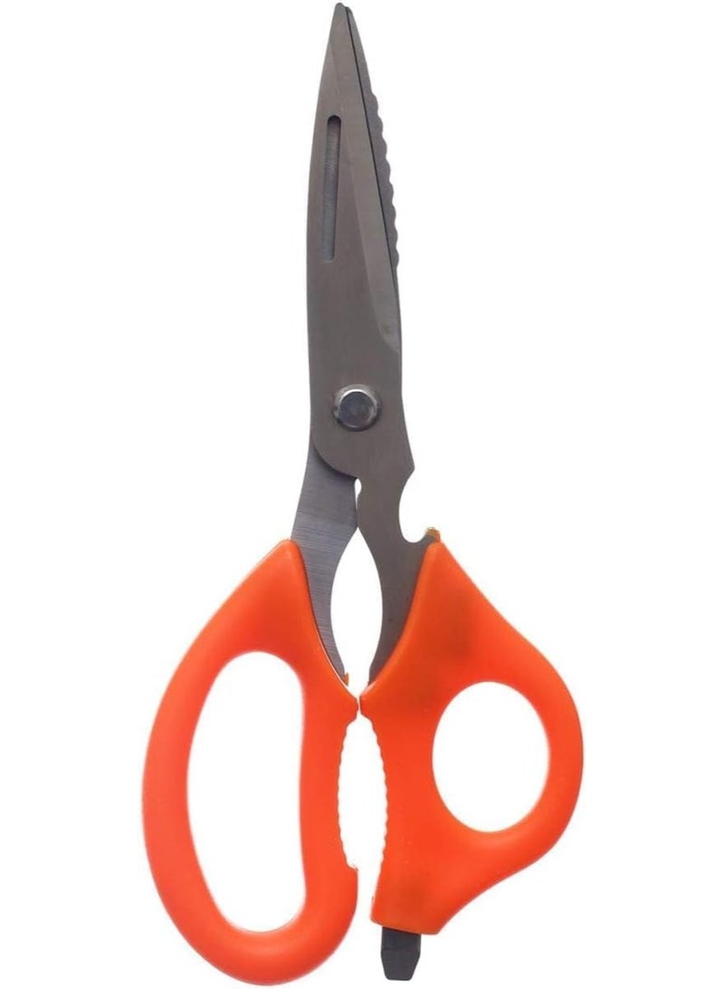 Generic Kitchen Scissors – Heavy-Duty Multipurpose Shears with Bottle Opener, Nut Cracker, Fish-Scale Remover & Peeler – Stainless-Steel Blades, Non-Slip Soft Grip Handles – Orange – 1pcs - Image 3