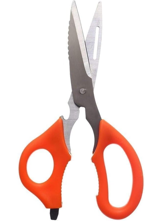 Generic Kitchen Scissors – Heavy-Duty Multipurpose Shears with Bottle Opener, Nut Cracker, Fish-Scale Remover & Peeler – Stainless-Steel Blades, Non-Slip Soft Grip Handles – Orange – 1pcs - Image 4